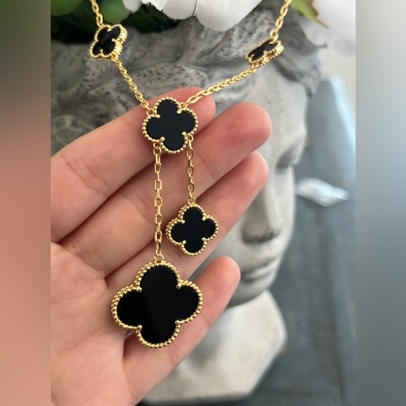 - 18k Gold Plated Alhambra Black Clover Magic Necklace with Logo - Picture 9 of 10